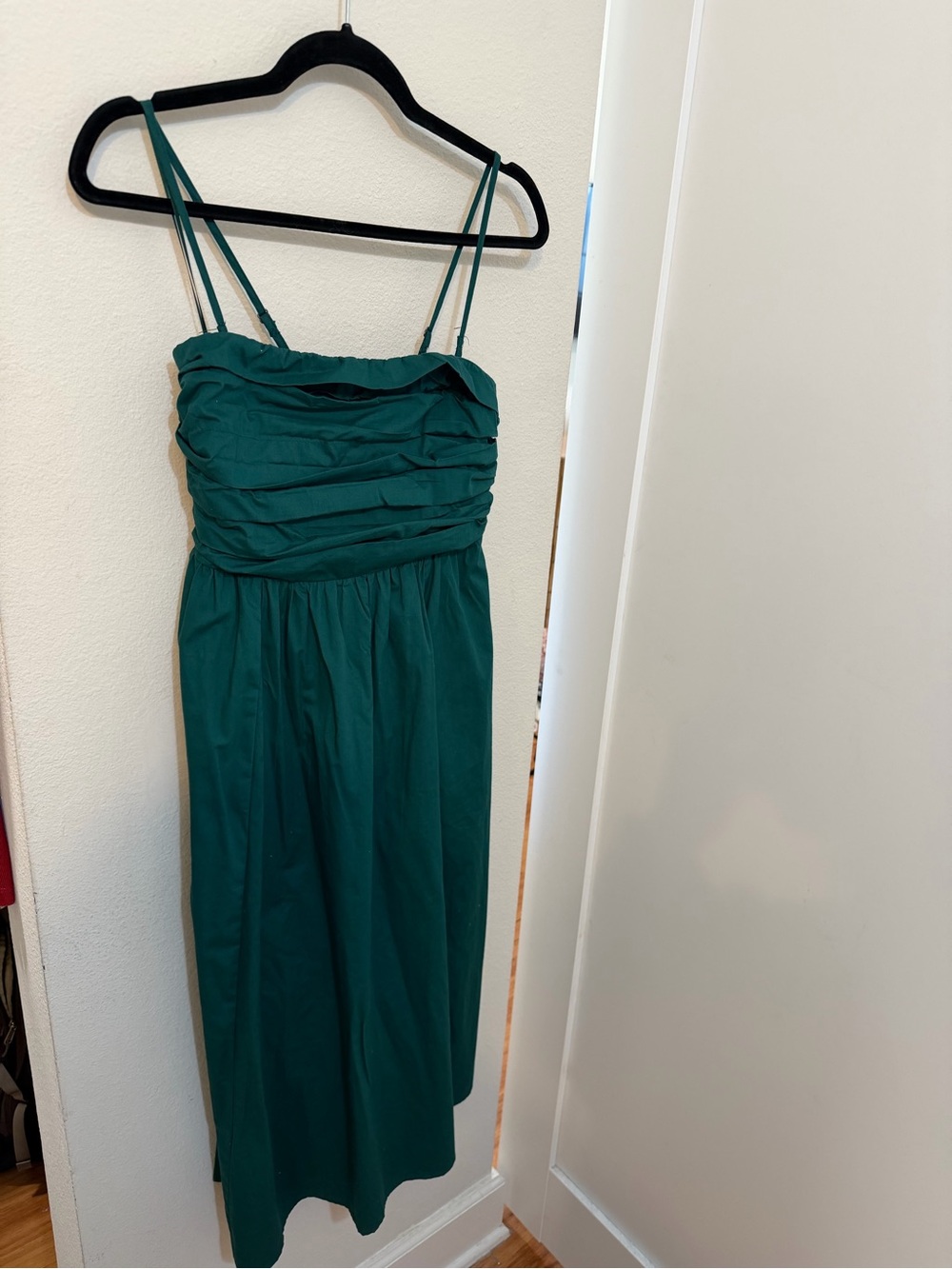 Abercrombie & Fitch Teal Ruched Midi Dress with Spaghetti Straps
